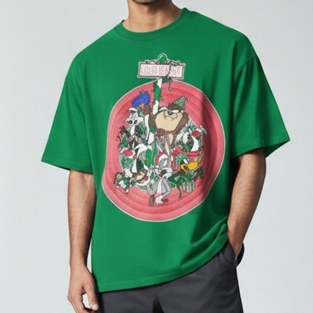 Vintage 90s Looney Tunes Christmas Green‎ T-Shirt Sun Sportswear Mens XL